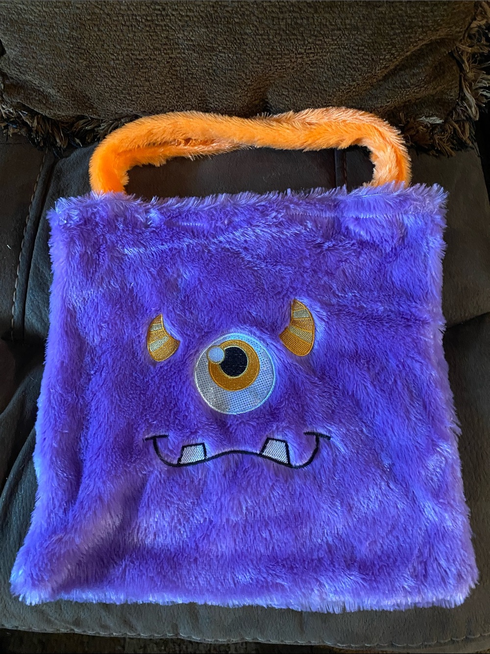 Plush Purple Monster Tote with Orange Handle